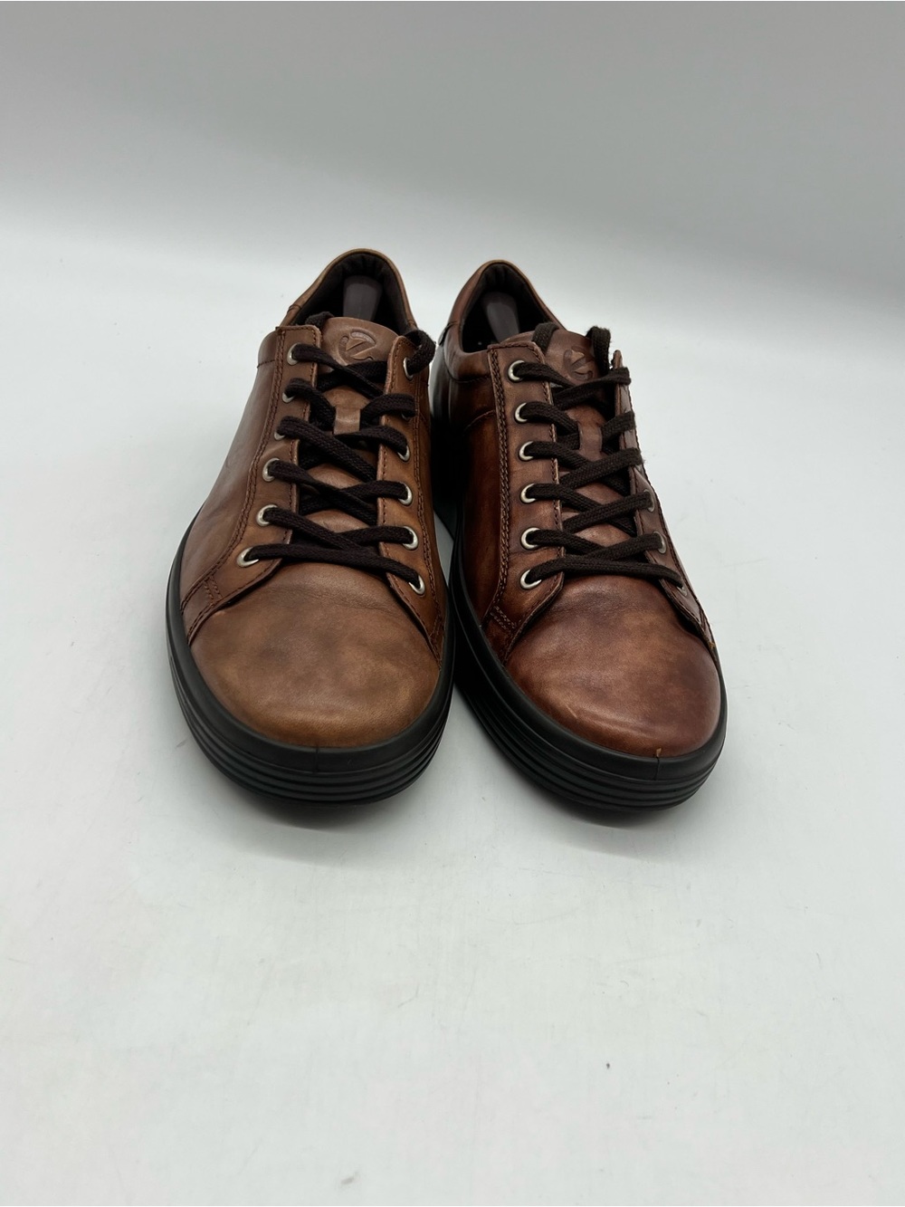 Ecco Soft 7 Men’s Sz 12-12.5 Brown Leather Black Soles Lace Up Sneakers Shoes.